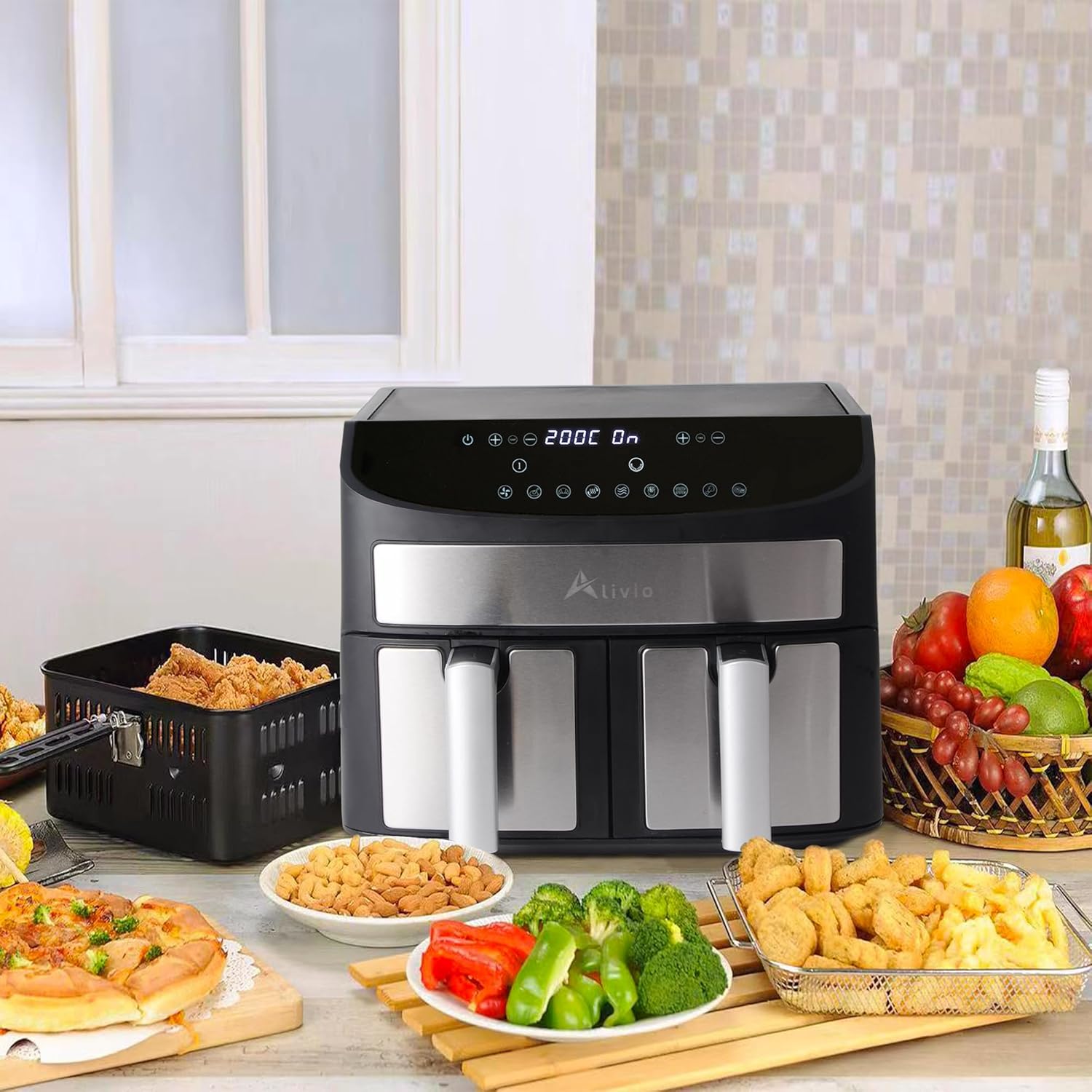 Alivio dual basket air fryer for family cooking